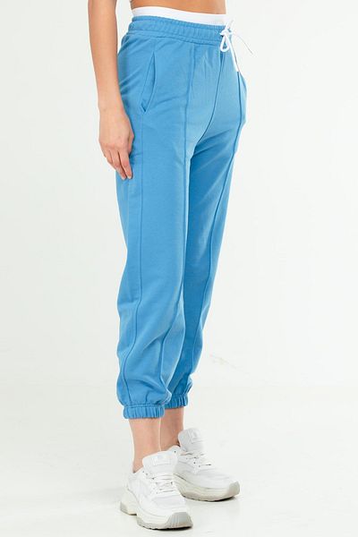 speedlife Μπλε Oversize Basic Βαμβακερό ψηλόμεσο ελαστικό πόδι Γυναικείο παντελόνι