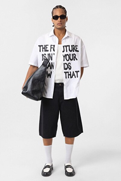 VAMOSCLO Предварително отпечатана 100% памучна поплинена риза в екстра голям размер, цвят екрю