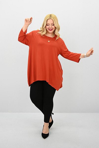 Koza Butik Women's Plus Size Three Quarter Sleeve Asymmetrical Cut Tunic 1964-25