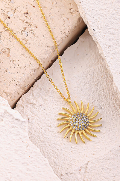 Lucente Jewellery Luxury Serisi Işıklı Hediye Kutulu 925 Ayar Altın Gümüş Kaplama Antik Mısır Güneş Güneşli Kolye