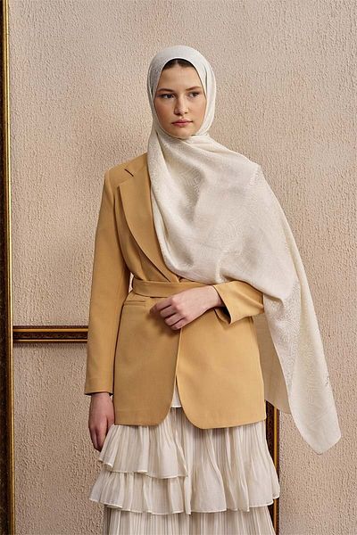 ED Scarf Double Sided Ethnic Pattern Shawl - Off White