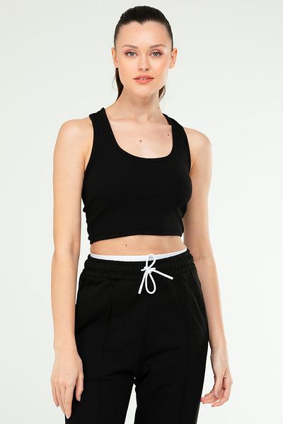 speedlife Black Slim Fit Basic Camisole Strap Sleeveless Women's Crop Top Sc1242