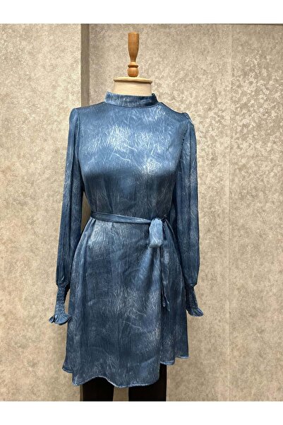 Rumella 25Y7235 TUNİK KOL LASTİKLİ BEL BAĞCIKLI BATİK DESEN MAVİ