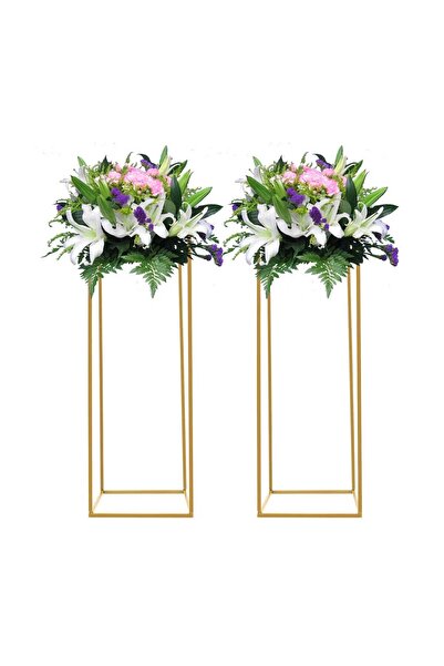 KORKMAZLAR EV DEKORASYON Şık 2'li Metal Gold Renk Çiçek Standı Düğünler Parti...
