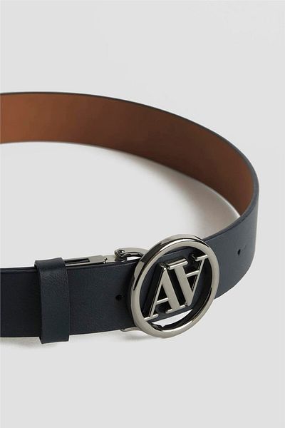 Armine Navy Blue-Tan Logo Birken 25Yd006 Double Sided Leather Belt