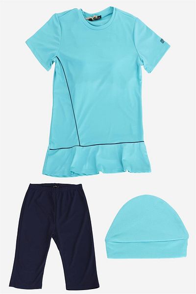 Plistre 2155_biyeli Boneli Half Closed 3-Piece Hijab Swimsuit