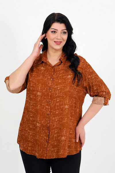 By Alba Collection قميص نسائي كبير الحجم من القطن الفيسكوز بنمط البلاط