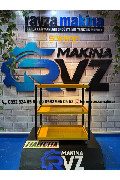Ravza Makina Rvz 3 Raflı Takım Arabası Sarı Renk / 7 Parça
