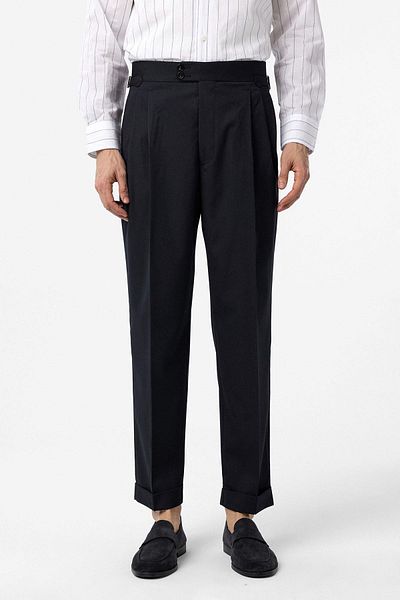 Antioch Navy Blue High Waist Italian Mold Pleated Men's Trousers