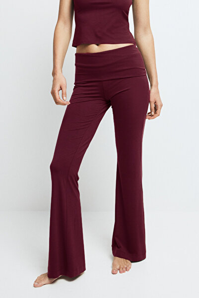 VODENS Kadın Koyu Bordo İspanyol Paça Jarse Ultra Soft Pantolon Flared