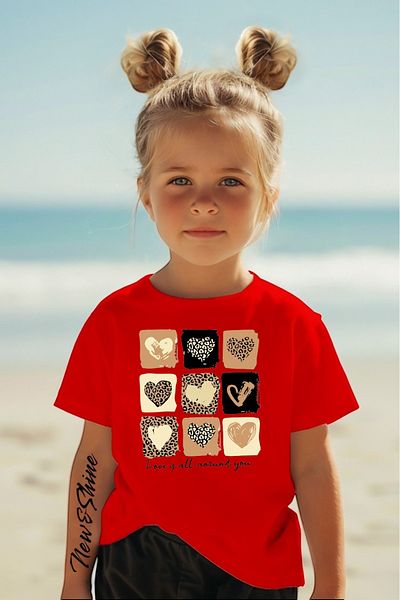 New Shine In Cart 6 and Above Purchases Get 1 T-Shirt as a Gift - Hearts Printed Oversize Children's T-Shirt