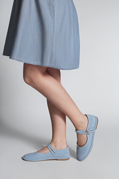 Marjin Kék velúr női balerinák - dupla pánttal és csatokkal