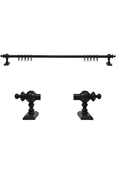 rustikstore Siyah Ahşap Rustik Perde Askısı Rustik Borusu Tek Raylı 225 Cm