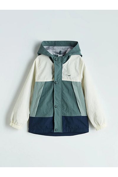 LC Waikiki Lcw Kids Green Hooded Color Block Boy's Raincoat