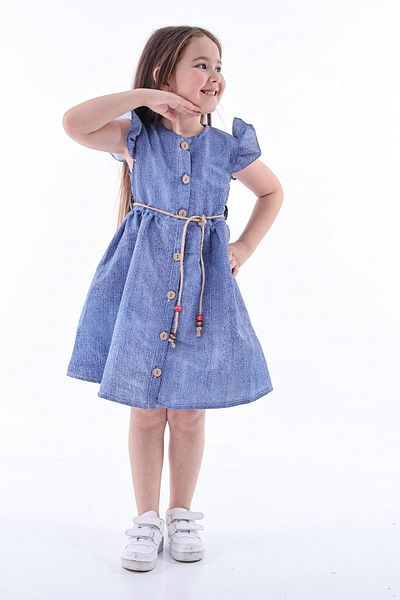 Fox Moda Rochie de vară pentru fete cu mâneci cu volane cu model denim
