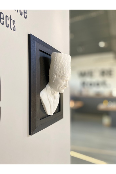 Root Made Atatürk Çerçeveli Duvar Büstü Gazi Mustafa Kemal Atatürk Duvar Dekorasyonu 3 Boyutlu