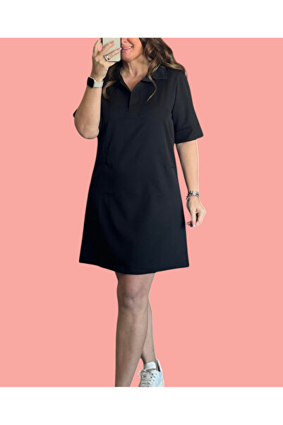 Barato Γυναικείο φόρεμα Polo Neck Premium Crepe Plus Size με διπλό μανίκι