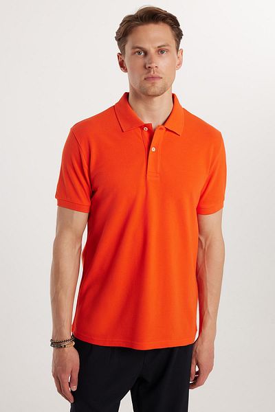 Tudors Мъжка тениска с поло яка Slim Fit, 100% памук, коралов цвят