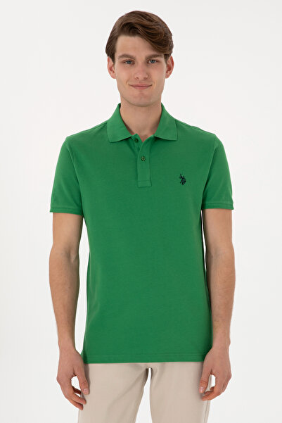 U.S. Polo Assn. تي شيرت أساسي أخضر بياقة بولو بقصة ضيقة للرجال 50297984-VR054
