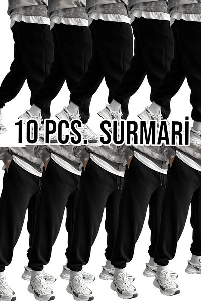 SURMARİ 10 τεμ. Unisex κανονικό μαύρο φούτερ με ελαστικά πόδια