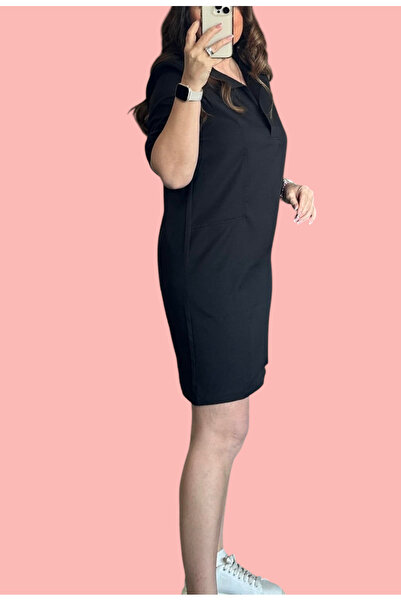 Barato Γυναικείο φόρεμα Polo Neck Premium Crepe Plus Size με διπλό μανίκι