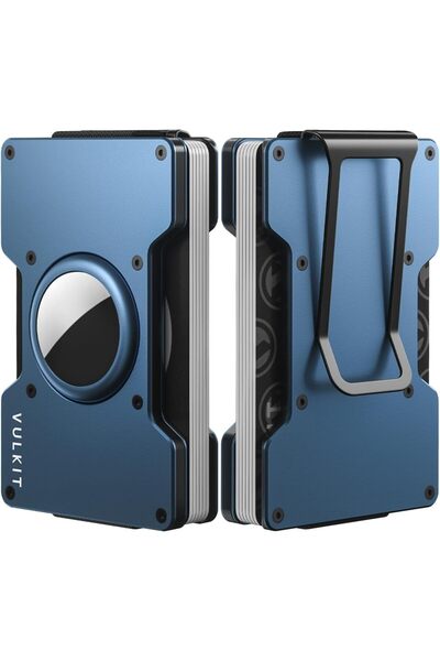 VULKIT محفظة معدنية رفيعة مع مشبك نقود - حجب RFID ومتوافق مع Airtag