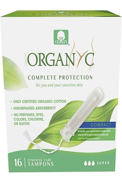 Organyc Organic Feminine Care Tampons with Compressed Applicator, Super, 16 Count - 6 Pack