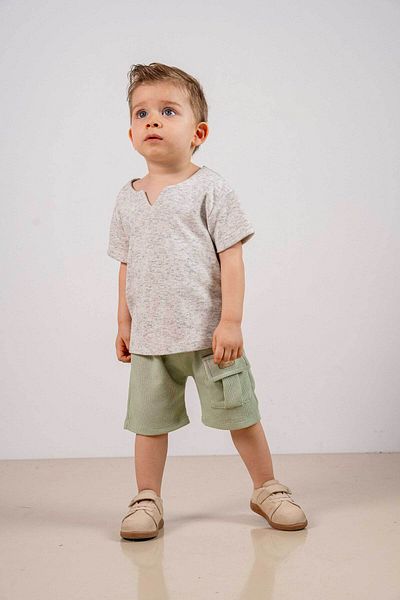 bombe Baby Kids Green Cotton Shorts Comfortable Set Trend Fashion Girl-Boy Baby Kids Bottom Top Set