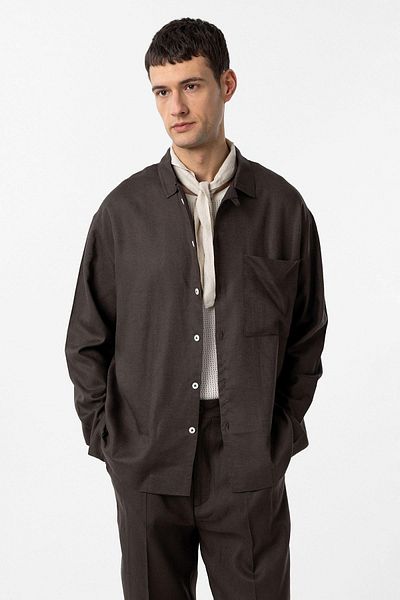 Antioch Brown Linen Blended Relax Fit Men's Shirt
