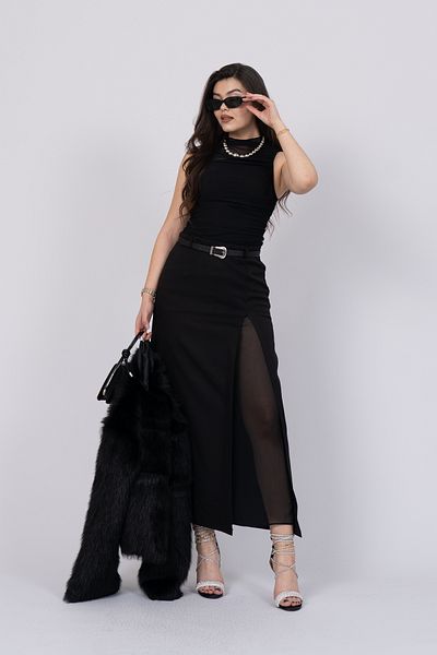 MissVina Pencil Skirt Form Roll up on the Gaze with a Deep Slit and a Tulle Detailed Closure Skirt 6773