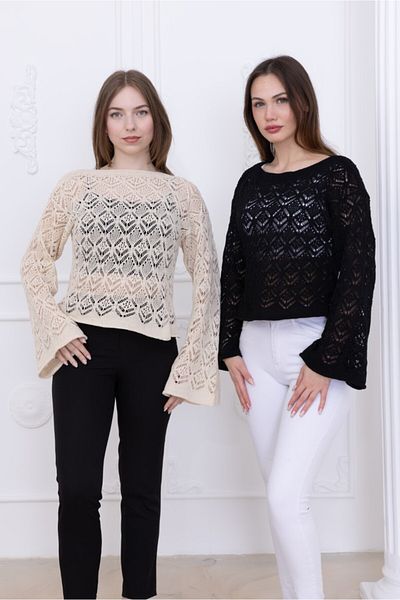 Ugdelia Bluză, tricot și pulover de cuplu sezonier cu model de mânecă spaniolă pentru femei cu găuri ajurate G001