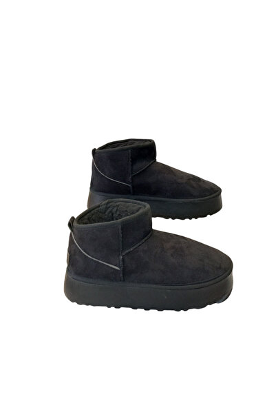 POLENS Kadın Siyah İçi Yünlü Kürklü Kalın Taban Bot Ayakkabı & Bootie