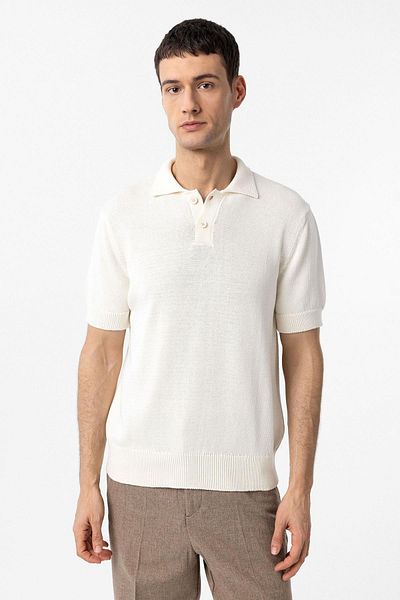 Antioch White 100% Cotton Polo Neck Knitwear T-Shirt