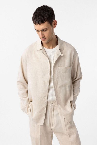 Antioch Ecru Linen Blended Relax Fit Men's Shirt
