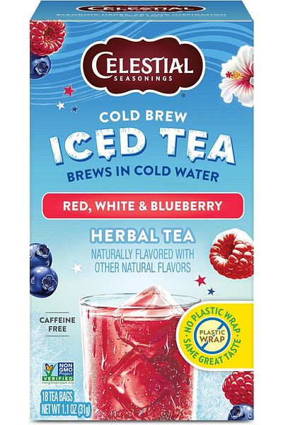Celestial Seasonings Cold Brew Tea | With Red White, Blueberry Flavor | Caffeine Free| Gluten Free |