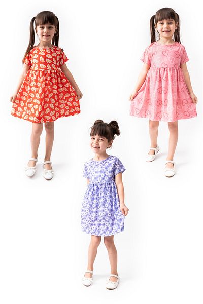 BUUFUU 3 Pieces Girl's Printed Short Sleeve Dress