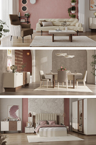 Modalife Linen Midi Düğün Paketi - Oturma Grubu / Yatak Odası Takımı / Yemek ...