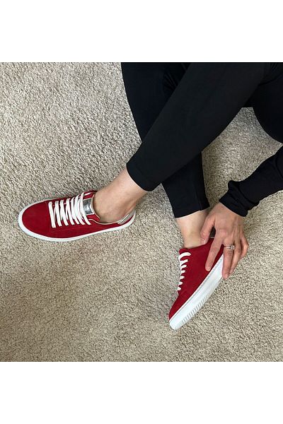 POTEEN Ptn Anatomical Inner Outer Leather Laced Thin Sole Sports Shoes Sneaker Gray Suede-3602-5- Red