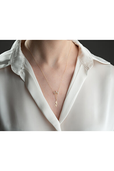 Minimal Kolye 14 Ayar Altın Balonlu Kız Çocuk Kolyesi 4x6mm Renkli Taş 1.70 Gram Minimal