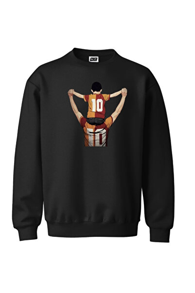 Baba Oğul Sarı Kırmızı Tasarım Dijital Baskılı 3 iplik Şardonlu Sweatshirt Kazak