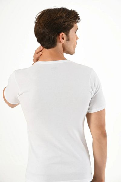 Mfö Life İç Giyim 10 Pieces Ribbed Men's Crew Neck Short Sleeve Undershirt (T-Shirt) 100% Cotton
