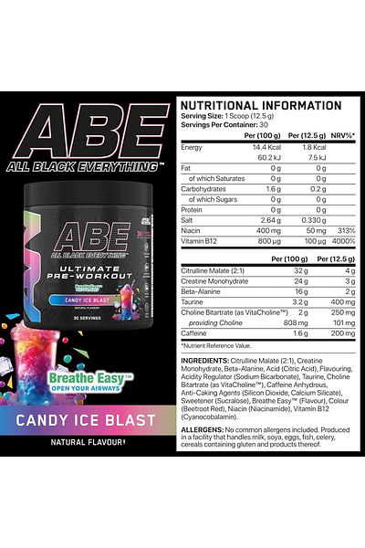 applied nutrition Abe Pre Workout Powder, Candy Ice Blast, 375g
