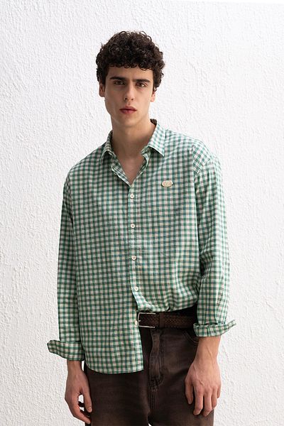 GIESTO Checked Draped Mint Shirt