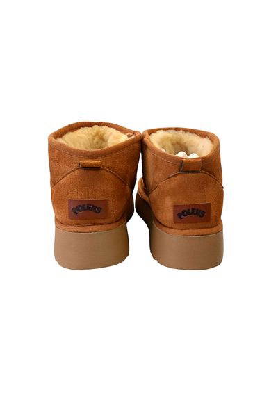 POLENS Γυναικεία Tan Wool Sheepskin Thick Sole Boat Shoes & Bootie