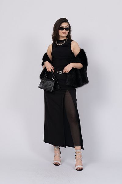 MissVina Pencil Skirt Form Roll up on the Gaze with a Deep Slit and a Tulle Detailed Closure Skirt 6773