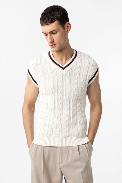 Antioch Vestă pentru bărbați tricotată 100% bumbac ecru