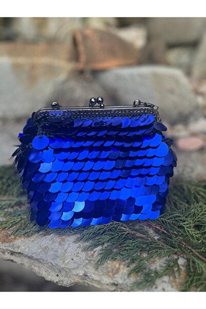 EL YAPIMI Lacivert Pullu Abiye Çanta