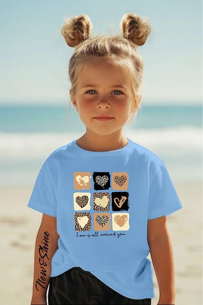 New Shine 1 tricou este un cadou pentru achiziții de 6 și mai sus în coș - Tricou pentru copii oversize cu imprimeu inimioare