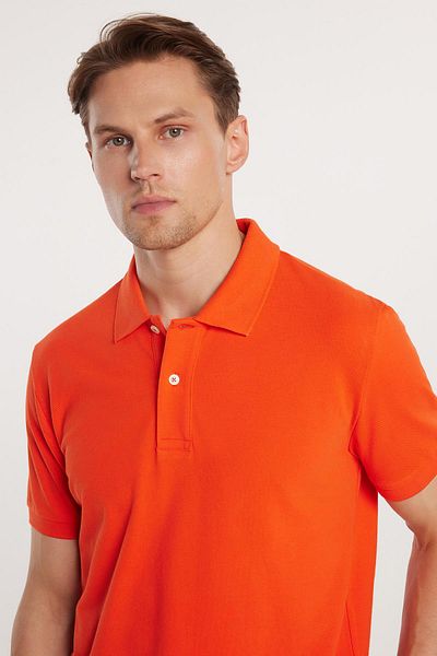 Tudors Мъжка тениска с поло яка Slim Fit, 100% памук, коралов цвят
