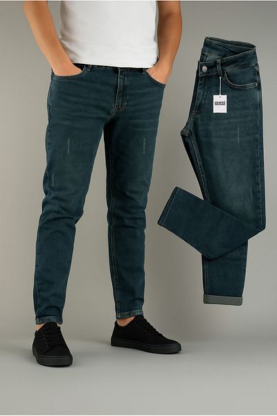 DOPPİO'N DENİM Pánske zelené rifle Slim Fit Skinny Leg Laser